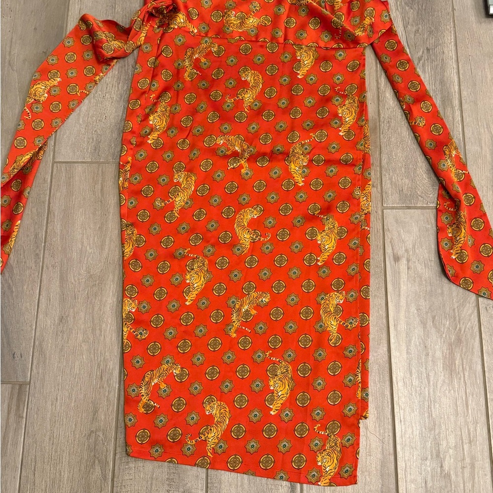 Never Fully Dressed Orange and Gold Patterned Midi Skirt